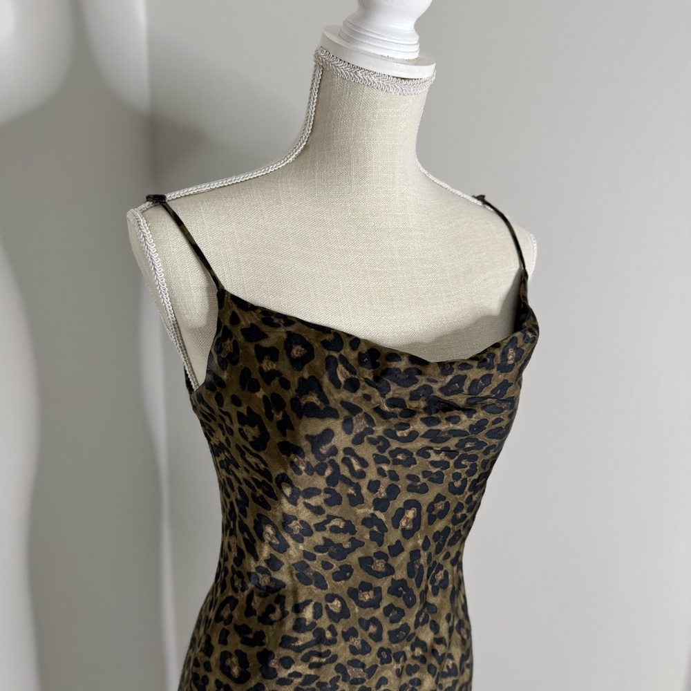 Zara Black and Olive Green Leopard Print Satin Midi Dress